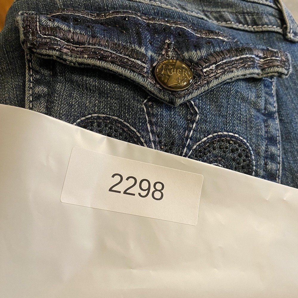 Rock 47 By Wrangler Jeans Juniors 15/16x34 Blue Low Rise Bootcut Stretch Denim - Picture 15 of 15